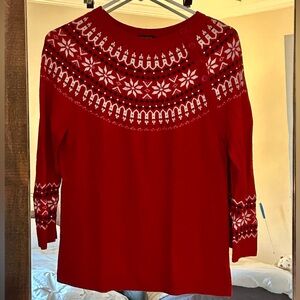Talbots Petite M Red Fair Isle Sweater